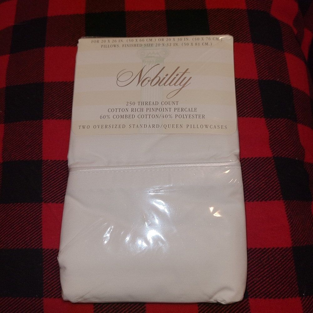 Nobility White Oversize Standard Queen Pillowcases 250 TC Cotton Percale
